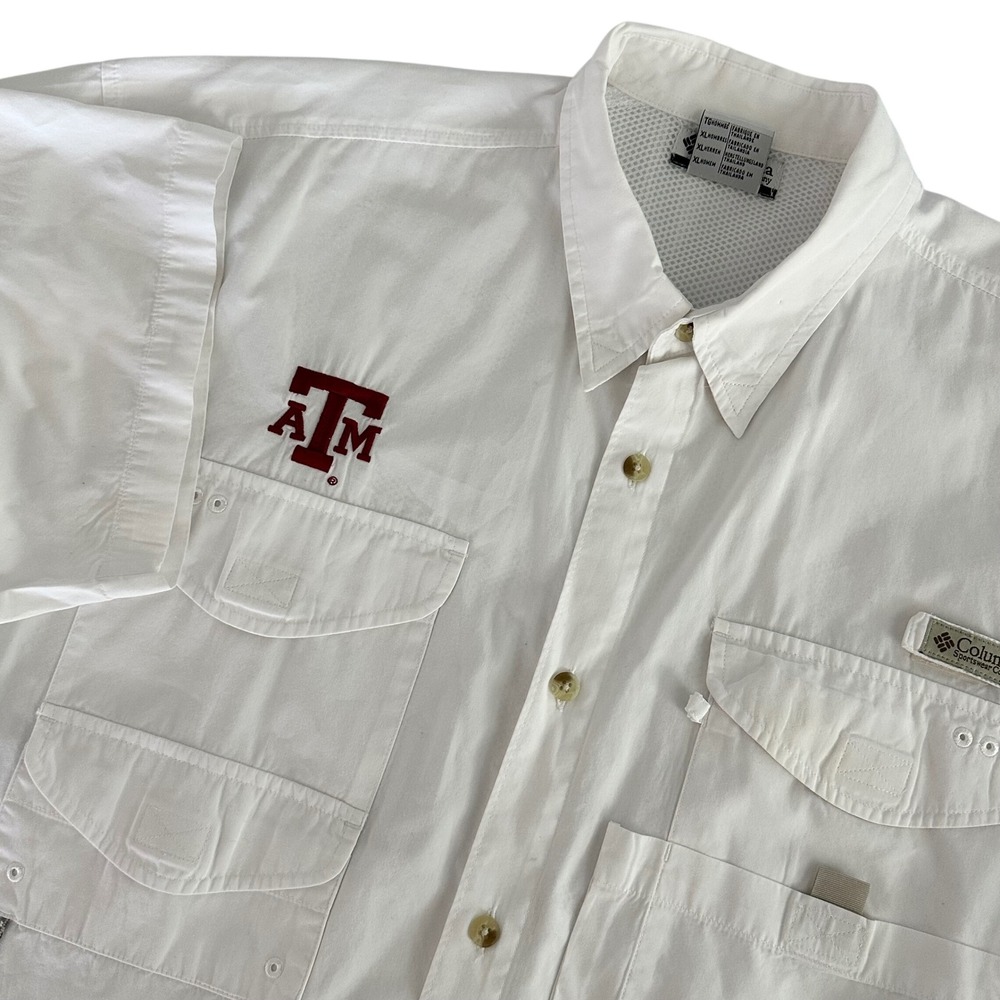 Columbia PFG Mens XL White Texas A&M Aggies Fishing Shirt Short Sleeve XM7891